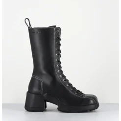Online E8 BY MIISTA Boots en cuir à lacets & surpiqûres blanches - INGE BLACK ANKLE BOOTS NOIR