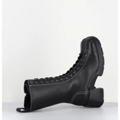 Online E8 BY MIISTA Boots en cuir à lacets & surpiqûres blanches - INGE BLACK ANKLE BOOTS NOIR