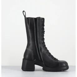 Online E8 BY MIISTA Boots en cuir à lacets & surpiqûres blanches - INGE BLACK ANKLE BOOTS NOIR