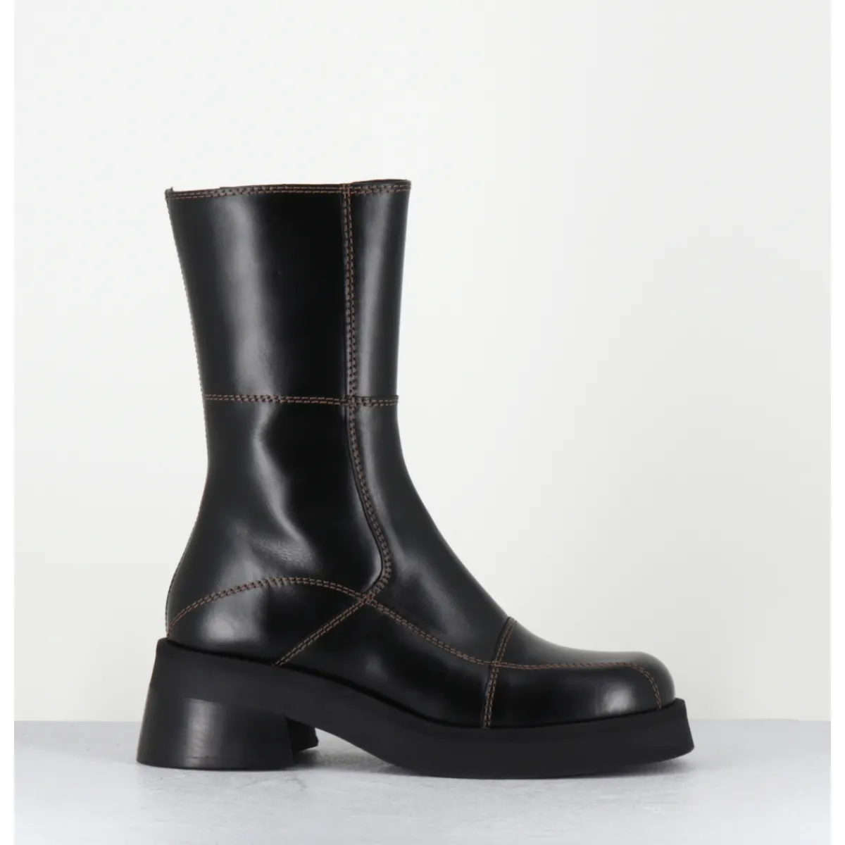 Clearance E8 BY MIISTA Boots en cuir & surpiqûres marron - HEYA BLACK BROWN BOOTS NOIR