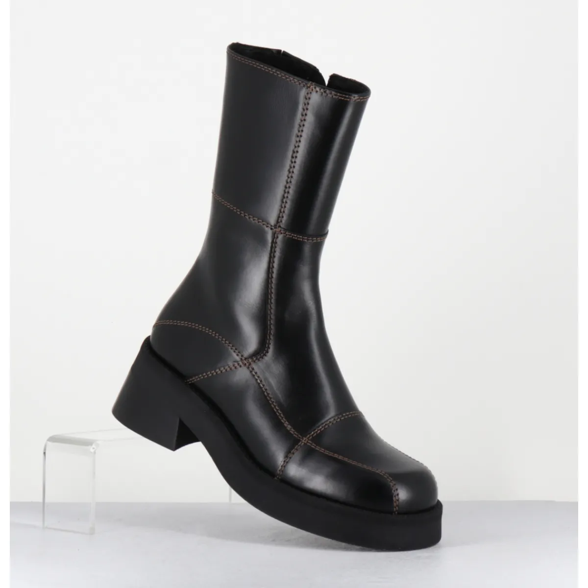Clearance E8 BY MIISTA Boots en cuir & surpiqûres marron - HEYA BLACK BROWN BOOTS NOIR