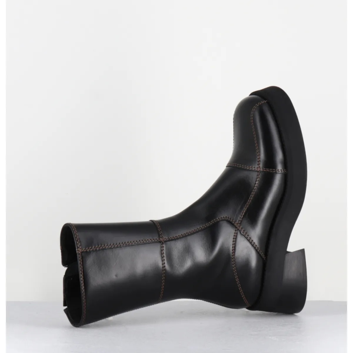 Clearance E8 BY MIISTA Boots en cuir & surpiqûres marron - HEYA BLACK BROWN BOOTS NOIR