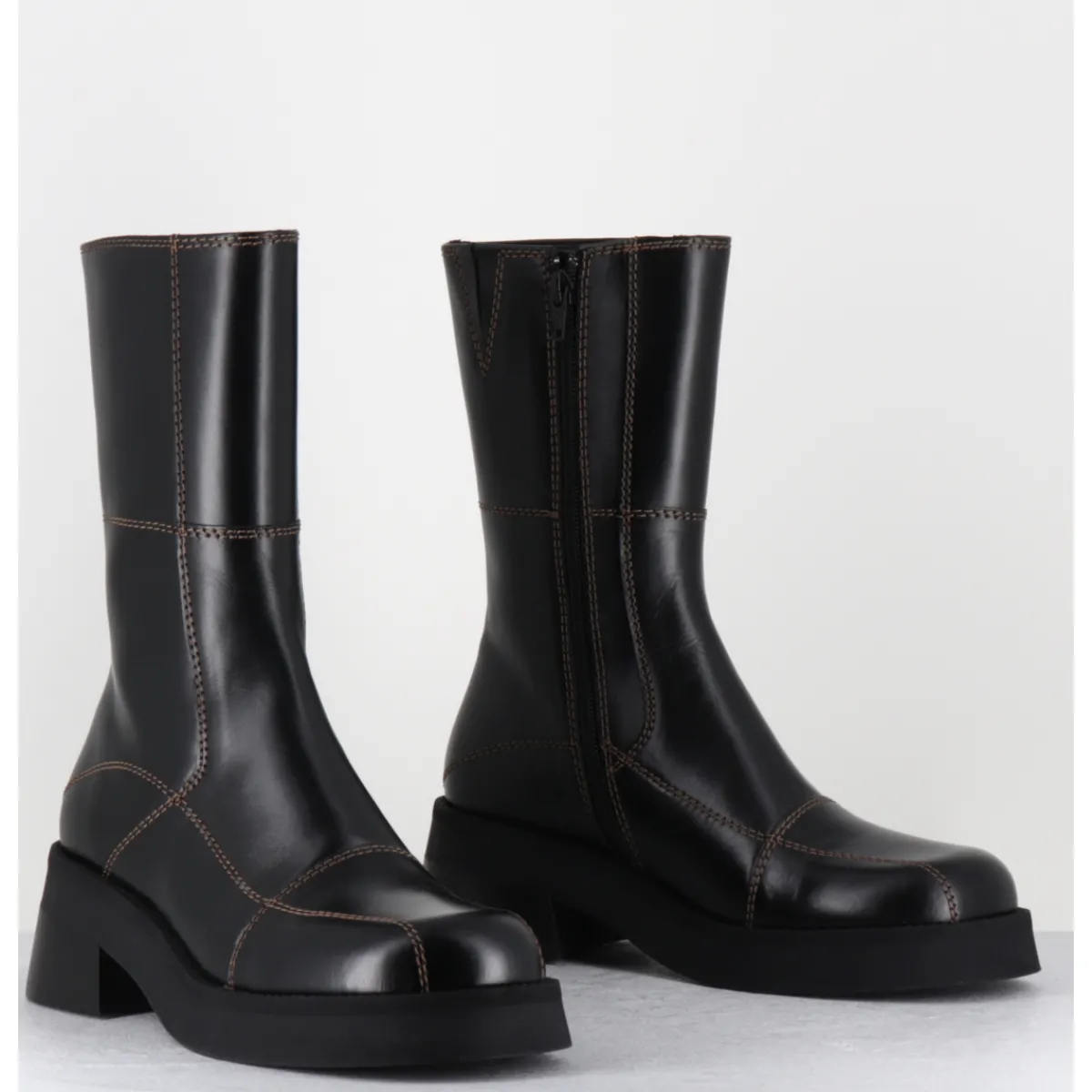 Clearance E8 BY MIISTA Boots en cuir & surpiqûres marron - HEYA BLACK BROWN BOOTS NOIR
