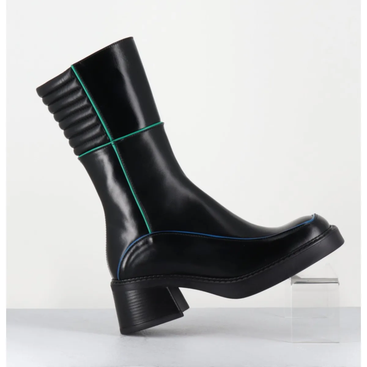 Online E8 BY MIISTA Boots en cuir & surpiqûres vert + bleu - KERRI BLACK BOOTS NOIR
