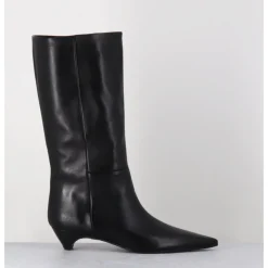 Outlet THEA MIKA Boots en cuir bout pointu petit talon conique - TMC280B NATUR NERO NOIR