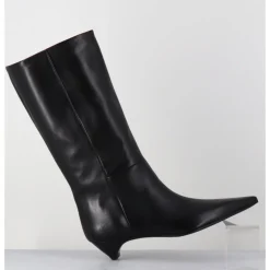 Outlet THEA MIKA Boots en cuir bout pointu petit talon conique - TMC280B NATUR NERO NOIR