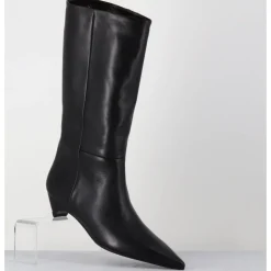 Outlet THEA MIKA Boots en cuir bout pointu petit talon conique - TMC280B NATUR NERO NOIR