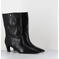 Discount THEA MIKA Boots en cuir bout pointu à pression - TMC451B NATUR NERO NOIR