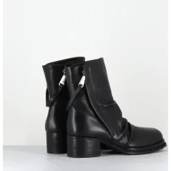 MALLONI Boots en cuir double zip petit talon - BURTON ANKLE BOOT NOIR