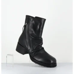 MALLONI Boots en cuir double zip petit talon - BURTON ANKLE BOOT NOIR