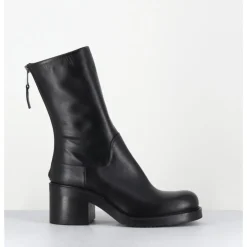 Hot ELENA IACHI Boots en cuir talon bloc & zip arrière - E4056 PIUMA NERO NOIR