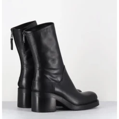 Hot ELENA IACHI Boots en cuir talon bloc & zip arrière - E4056 PIUMA NERO NOIR