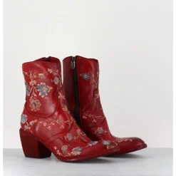 Clearance FAUZIAN JEUNESSE Boots en cuir broderies fleurs - 3207 IGNIS ROSSO ROUGE