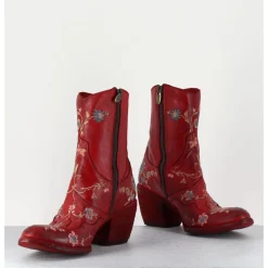 Clearance FAUZIAN JEUNESSE Boots en cuir broderies fleurs - 3207 IGNIS ROSSO ROUGE