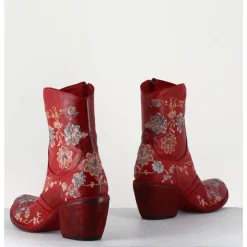 Clearance FAUZIAN JEUNESSE Boots en cuir broderies fleurs - 3207 IGNIS ROSSO ROUGE