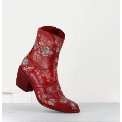 Clearance FAUZIAN JEUNESSE Boots en cuir broderies fleurs - 3207 IGNIS ROSSO ROUGE
