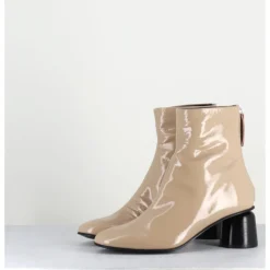 Outlet HALMANERA Boots en cuir vernis petit talon 60s - ANYA13 INCENSO BEIGE