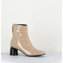 Outlet HALMANERA Boots en cuir vernis petit talon 60s - ANYA13 INCENSO BEIGE
