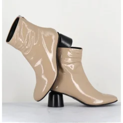 Outlet HALMANERA Boots en cuir vernis petit talon 60s - ANYA13 INCENSO BEIGE