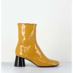New HALMANERA Boots en cuir vernis jaune talon cylindrique - DANI04 MUNA LUPPOLO MOUTARDE
