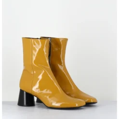 New HALMANERA Boots en cuir vernis jaune talon cylindrique - DANI04 MUNA LUPPOLO MOUTARDE