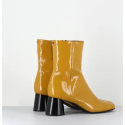 New HALMANERA Boots en cuir vernis jaune talon cylindrique - DANI04 MUNA LUPPOLO MOUTARDE