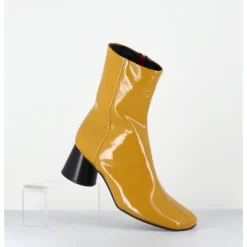 New HALMANERA Boots en cuir vernis jaune talon cylindrique - DANI04 MUNA LUPPOLO MOUTARDE