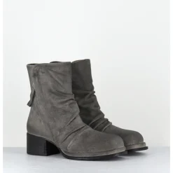 MALLONI Boots en daim brossé double zip petit talon - PASOLINI ANKLE BOOT GRIS