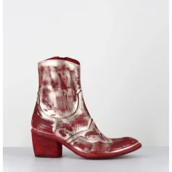 FAUZIAN JEUNESSE Boots esprit santiags en cuir & métal or - 3226 PLATINO ROSSO ROUGE