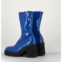 Clearance E8 BY MIISTA Boots galbante en stretch vernis - NOELY BLUE BOOTS BLEU