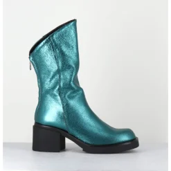 Outlet GARRICE LAB Boots légères esprit biker en cuir métallisé - YAMA LAMINATO PETROLIO BLEU