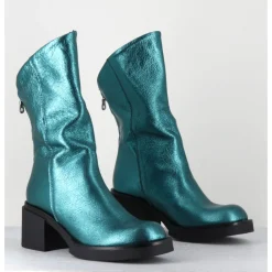 Outlet GARRICE LAB Boots légères esprit biker en cuir métallisé - YAMA LAMINATO PETROLIO BLEU