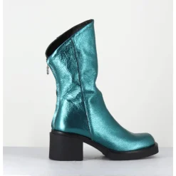 Outlet GARRICE LAB Boots légères esprit biker en cuir métallisé - YAMA LAMINATO PETROLIO BLEU