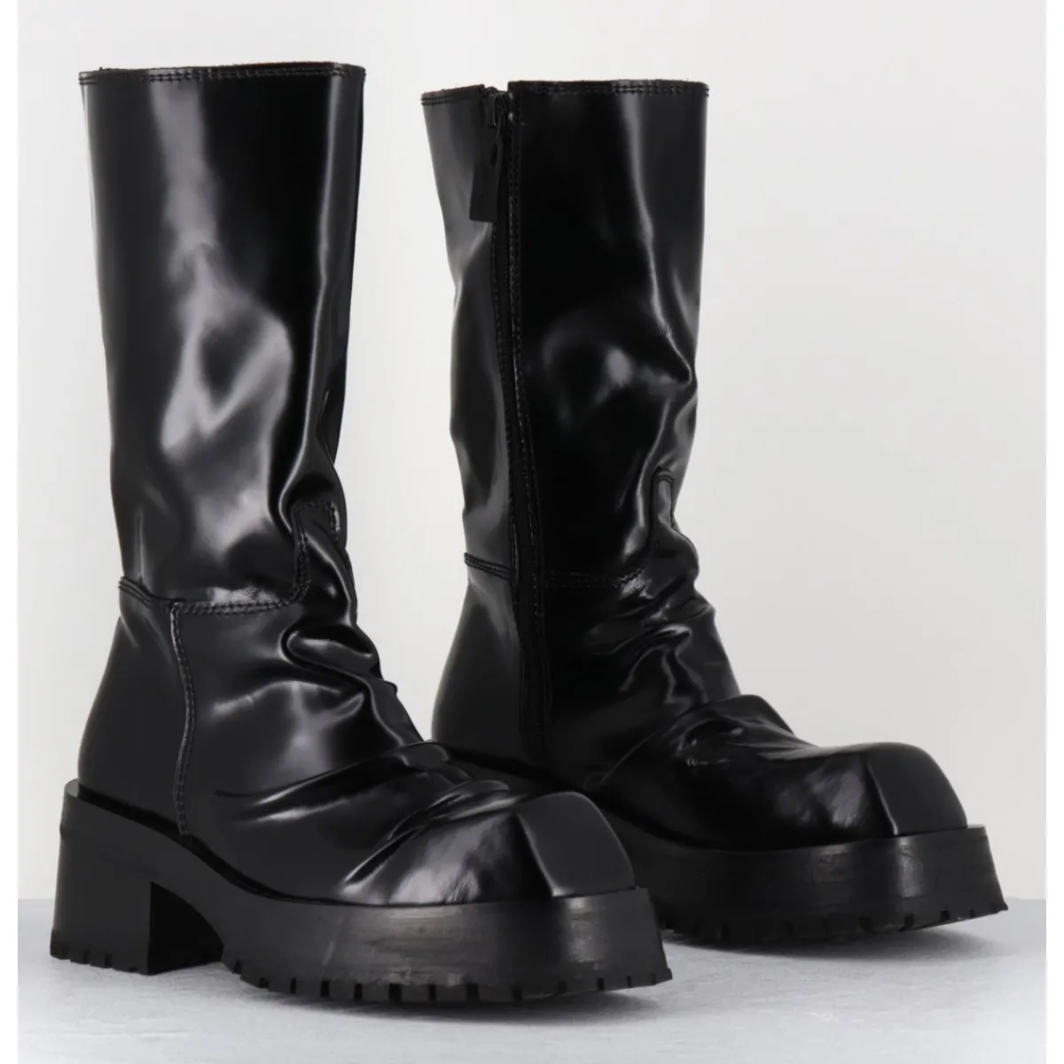 New SDM Boots ligne brutaliste en cuir glacé - DIMA SHINY NERO NOIR