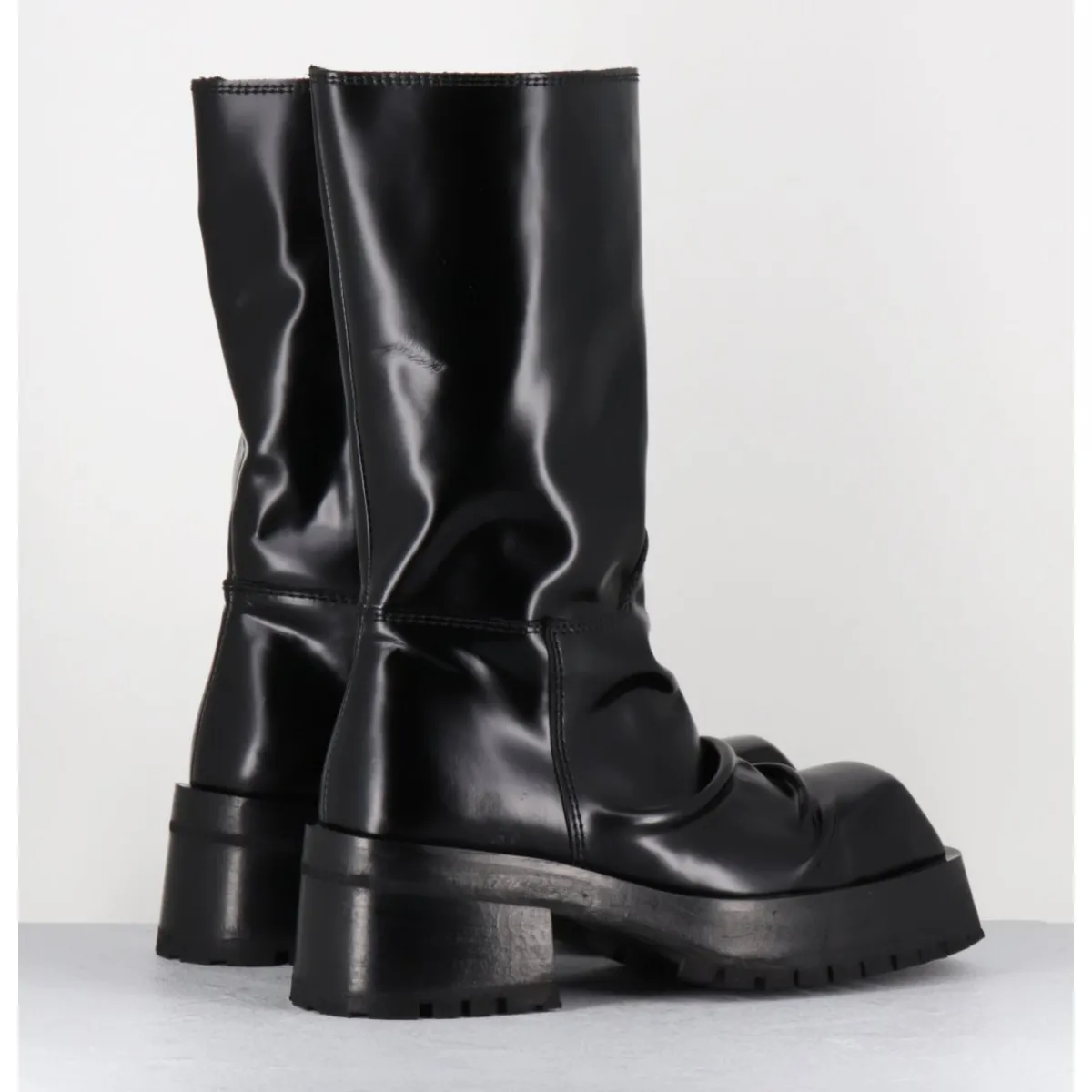 New SDM Boots ligne brutaliste en cuir glacé - DIMA SHINY NERO NOIR