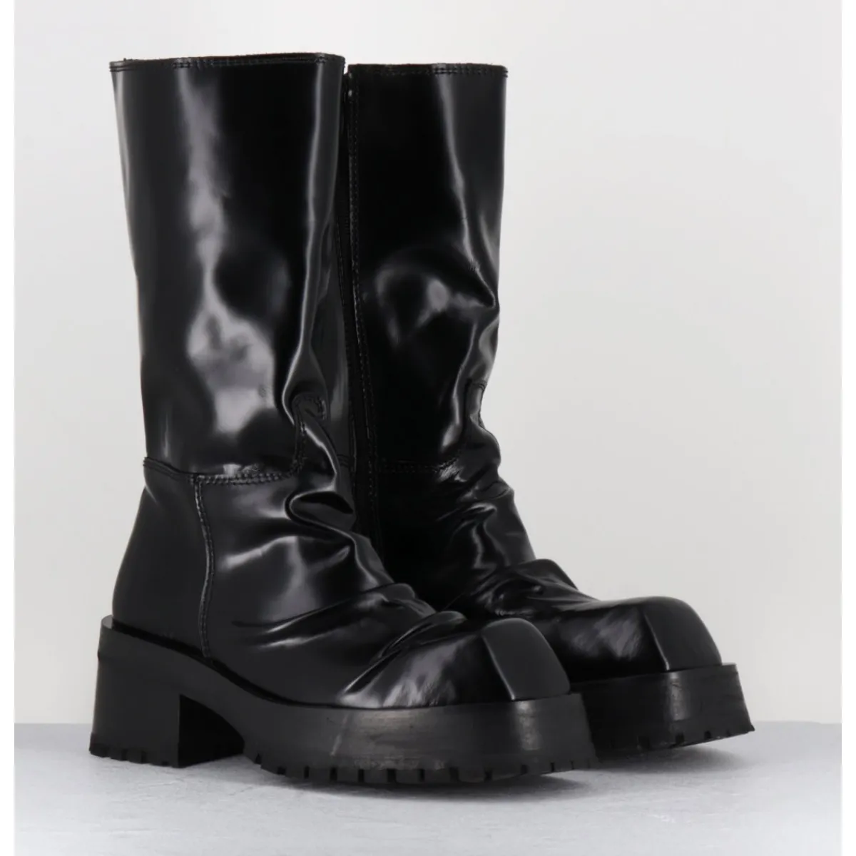 New SDM Boots ligne brutaliste en cuir glacé - DIMA SHINY NERO NOIR