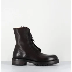 Best ALBERTO FASCIANI Boots plates à lacets en cuir vieilli - CAMIL 70022 TEAK MARRON