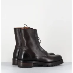 Best ALBERTO FASCIANI Boots plates à lacets en cuir vieilli - CAMIL 70022 TEAK MARRON