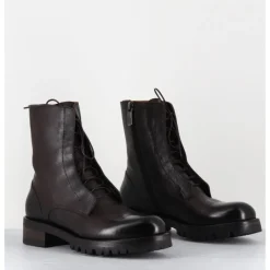 Best ALBERTO FASCIANI Boots plates à lacets en cuir vieilli - CAMIL 70022 TEAK MARRON