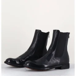 Hot OFFICINE CREATIVE Boots plates en cuir bleu , élastique & bout fleuri - LEXIKON099 NAVY MARINE