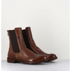 New OFFICINE CREATIVE Boots plates en cuir , élastique & bout fleuri - LEXIKON099 TABACCO MARRON