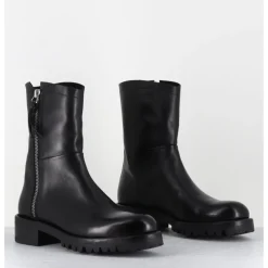 Clearance ALBERTO FASCIANI Boots plates en cuir pures avec zip extérieur - EVA 82042 BLACK NOIR