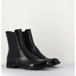 Hot OFFICINE CREATIVE Boots plates en cuir , élastique & bout fleuri - LEXIKON099 NERO NOIR