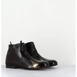 Clearance HOTTO Boots plates en cuir vernis souple & doré - 60464 MORO LAMIN ORO MARRON