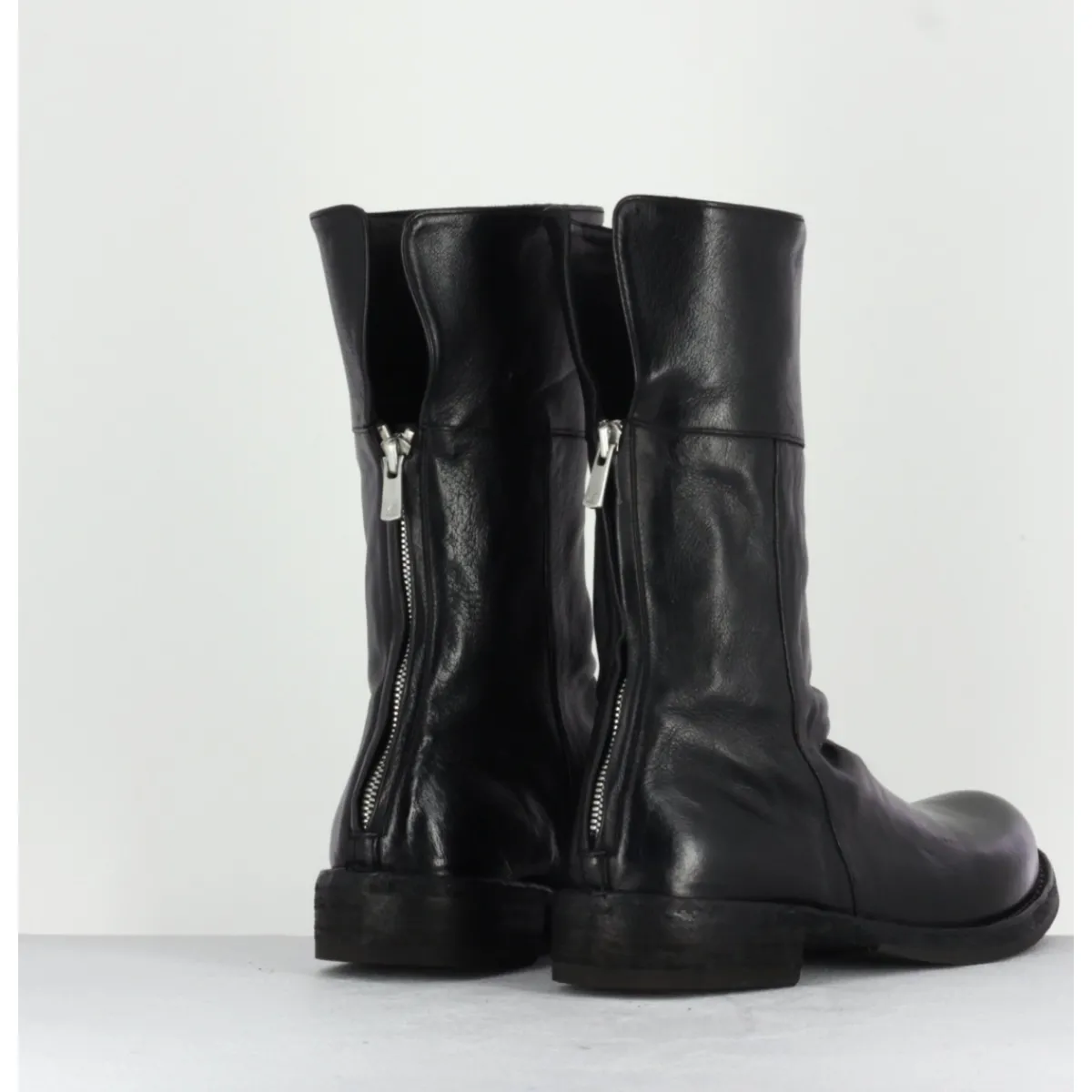 Best OFFICINE CREATIVE Boots plates mi-haute en cuir à zip arrière - LEGRAND125H24 NERO NOIR