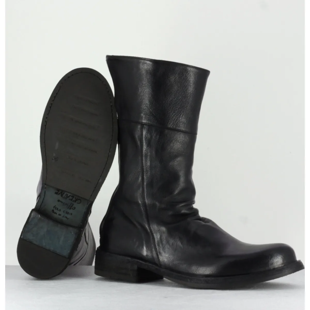 Best OFFICINE CREATIVE Boots plates mi-haute en cuir à zip arrière - LEGRAND125H24 NERO NOIR