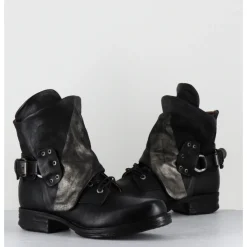 Sale A.S.98 Boots rangers à lacets en cuir et doré asymétriques - 259211 NERO NOIR