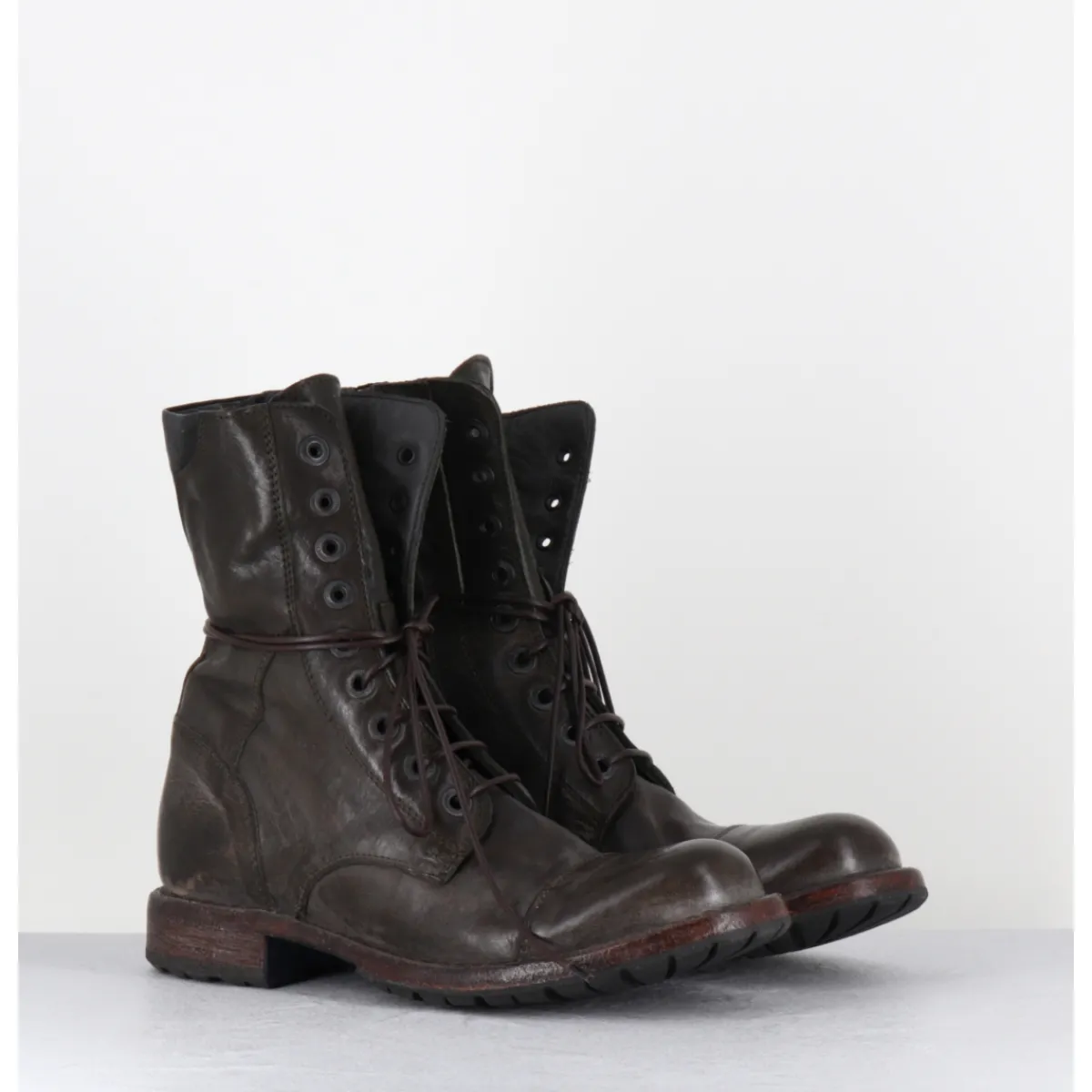 Hot MOMA Boots rangers à lacets en cuir lavé kaki - 71302 CUSNA TRAFFORD