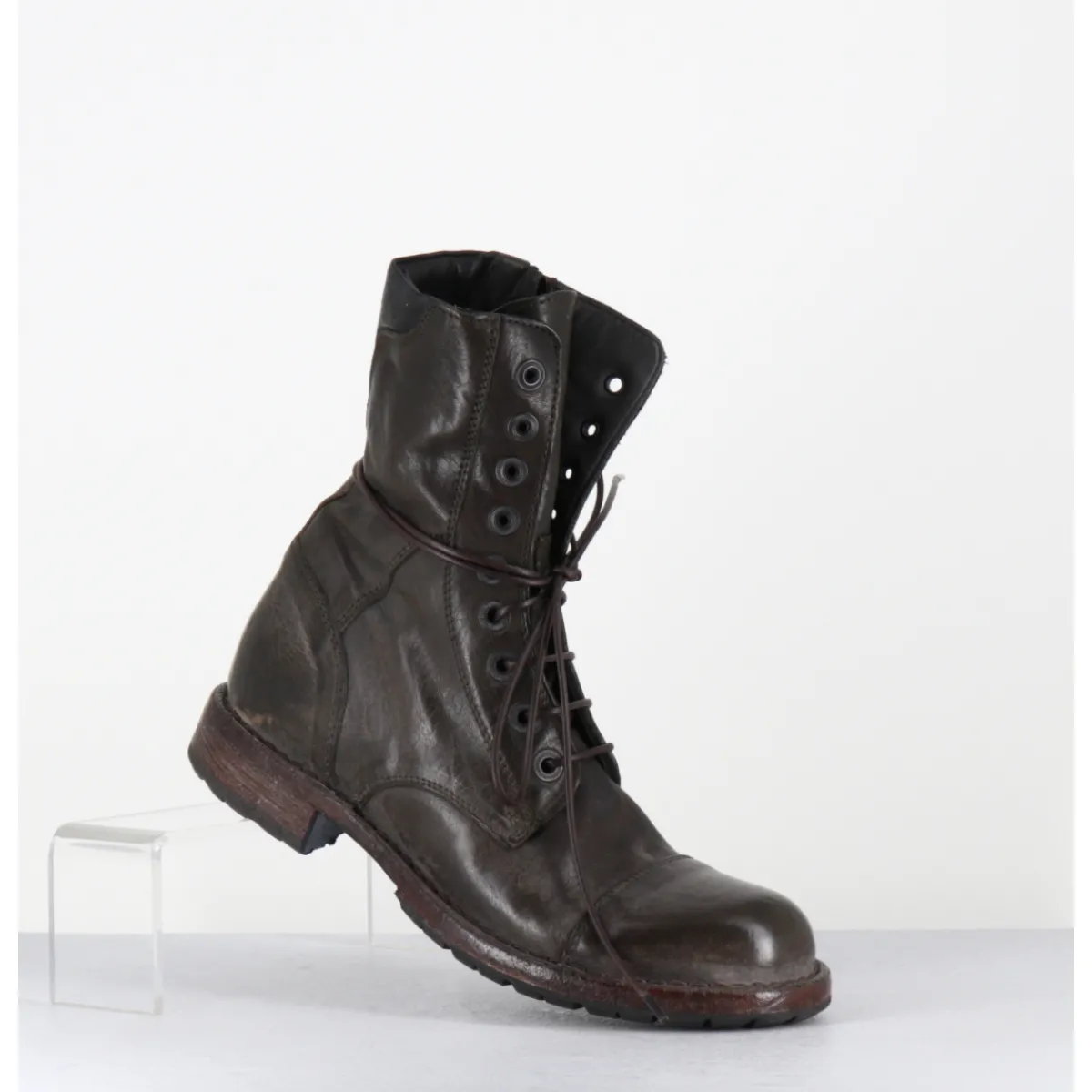 Hot MOMA Boots rangers à lacets en cuir lavé kaki - 71302 CUSNA TRAFFORD