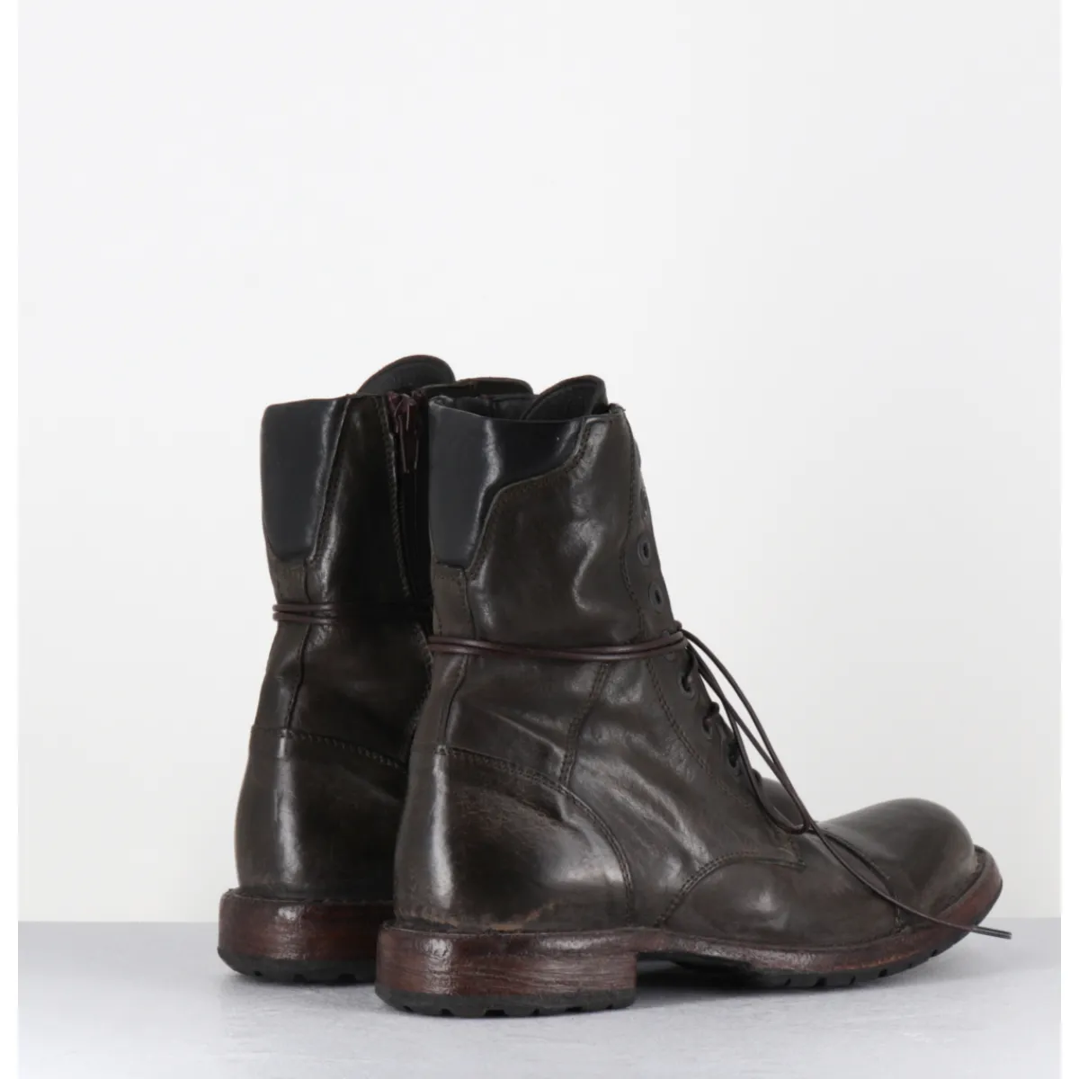 Hot MOMA Boots rangers à lacets en cuir lavé kaki - 71302 CUSNA TRAFFORD